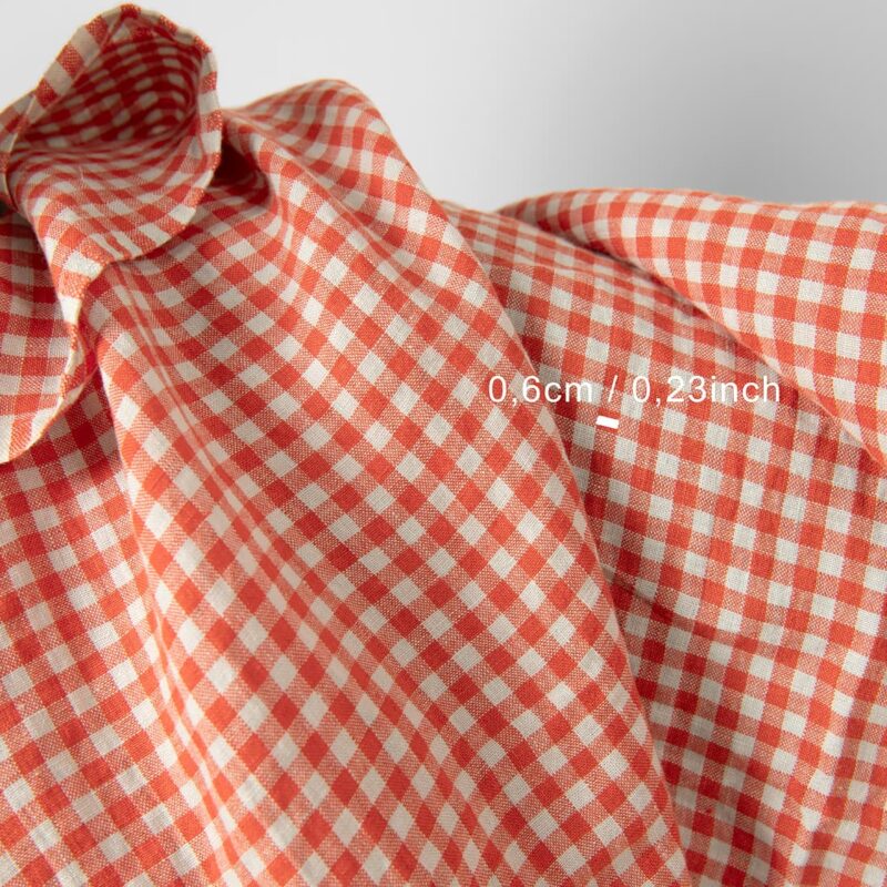 Washed linen fabric in red green checks 145cm
