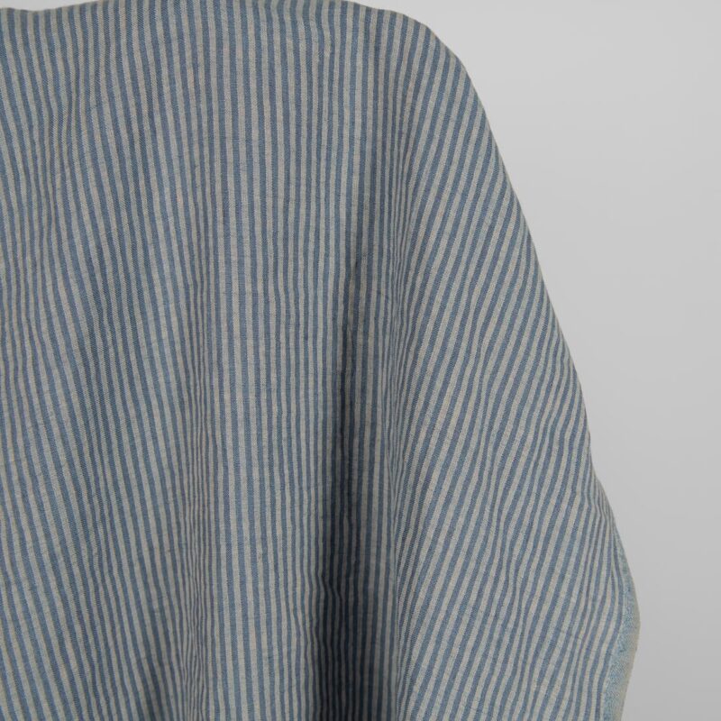 Washed linen fabric with blue stripes 145cm