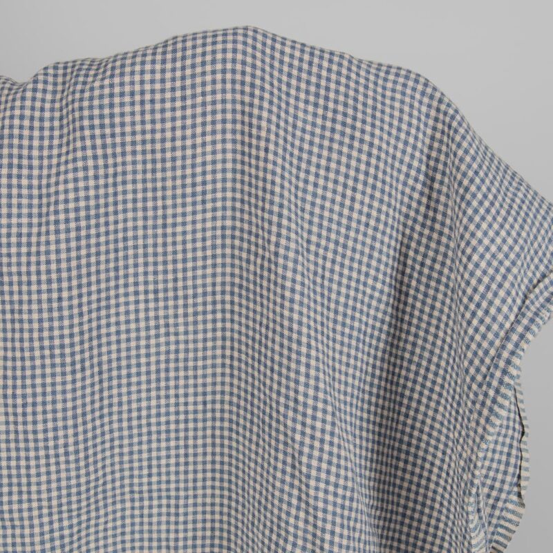 Washed linen fabric with small blue and brownish checks product photo