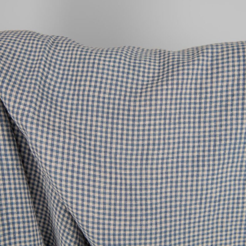 Washed linen fabric with small blue and brownish checks 145cm