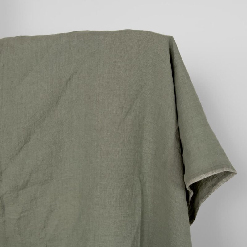 Washed linen fabric greyish green melange, 100% linen