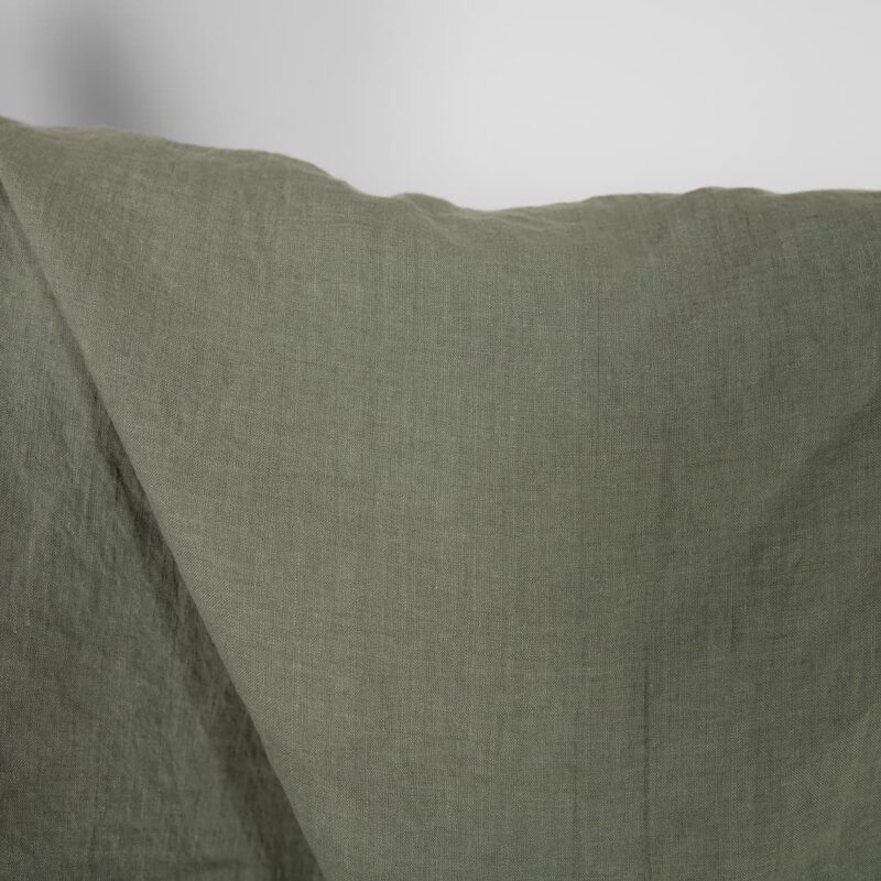 Washed linen fabric greyish green melange, plain weave