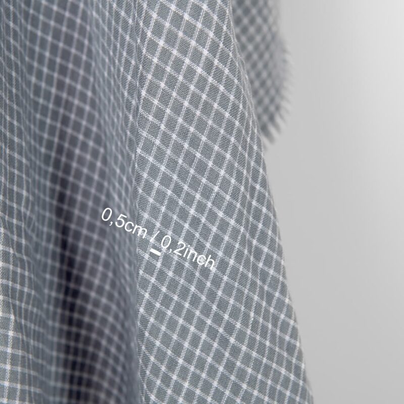 Washed linen fabric grey white checks, with measurements