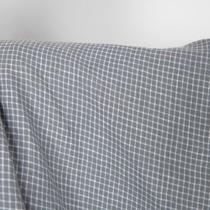 Washed linen fabric grey white checks, 100% linen
