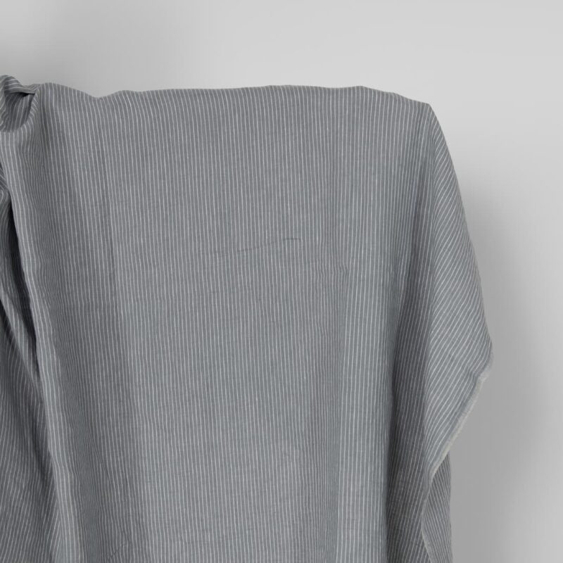 Washed linen fabric grey white stripes