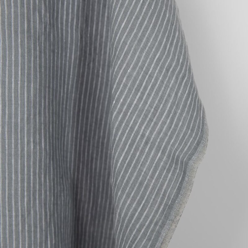 Washed linen fabric grey white stripes, fabric edge