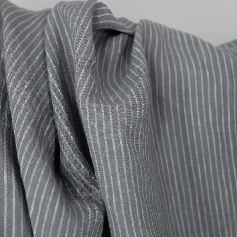 Washed linen fabric grey white stripes, texture