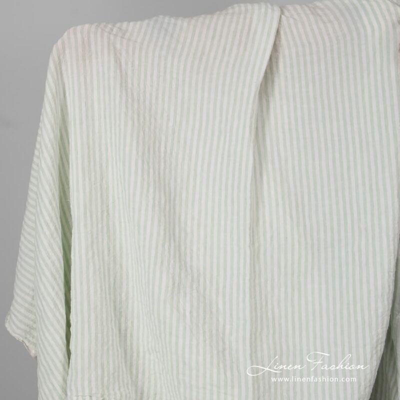 Wide linen fabric green stripes, washed.