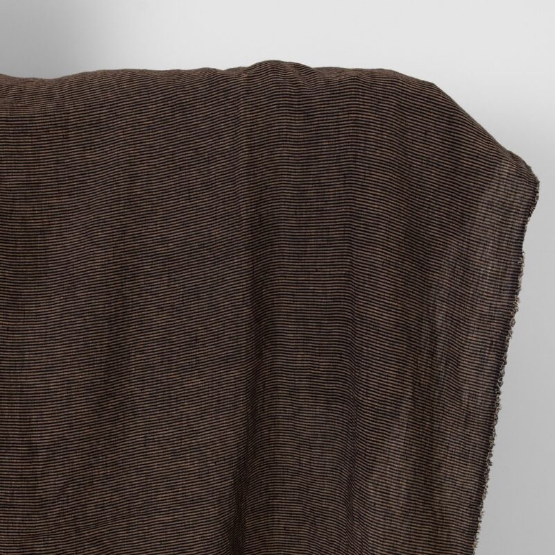 Linen fabric black with small clay stripes washed