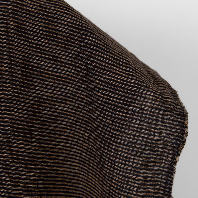Linen fabric black with small clay stripes specially washed
