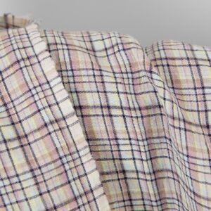 Washed linen fabric pastel multicolour and dark blue checks, specially washed