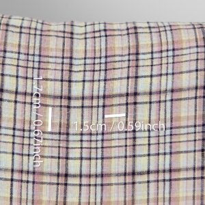 Washed linen fabric pastel multicolour and dark blue checks , with measurements