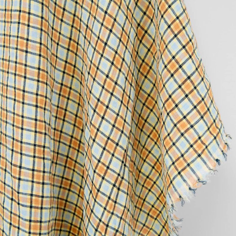 Leinenstoff orange und blassblau kariert, gewaschen – Bild 2
