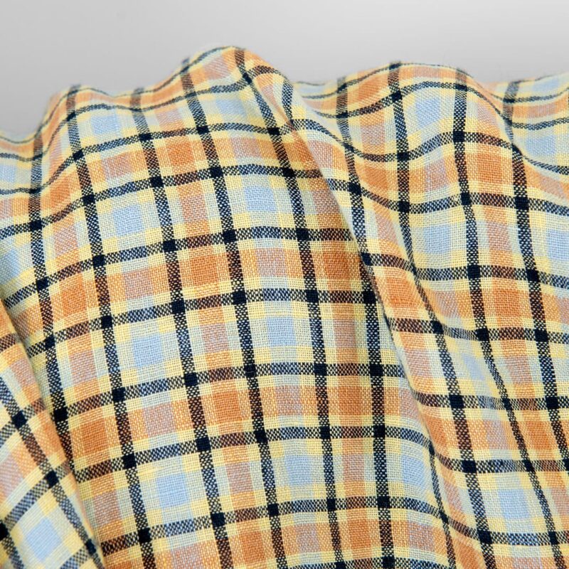 Leinenstoff orange und blassblau kariert, gewaschen – Bild 4