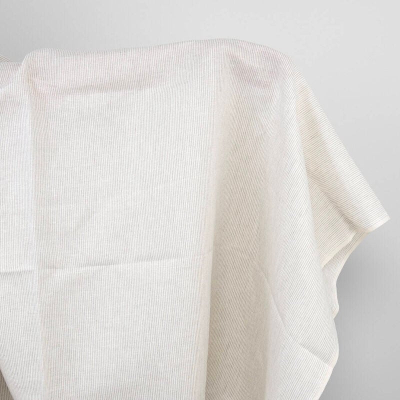 Linen fabric white and natural small stripes