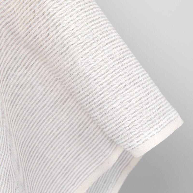 Linen fabric white and natural small stripes, pure linen