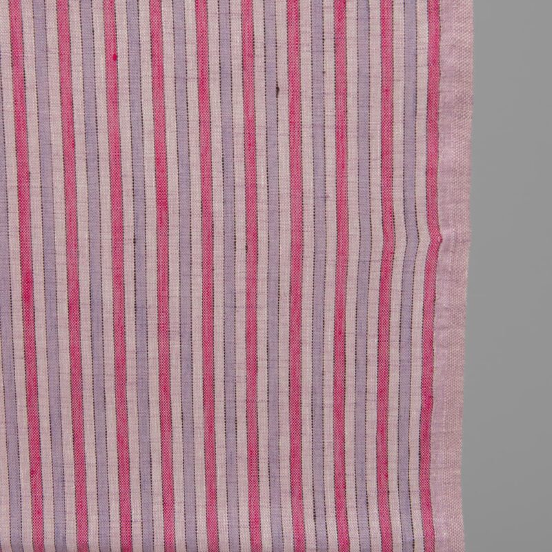 Linen fabric with pink stripes edge