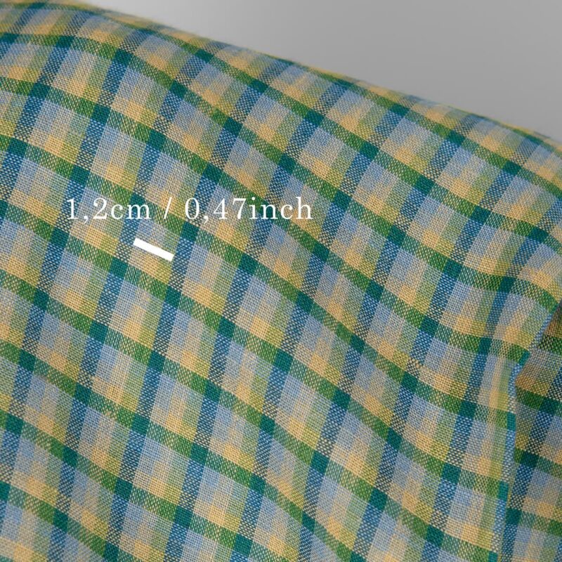 Linen fabric with blue and green checks with measurements