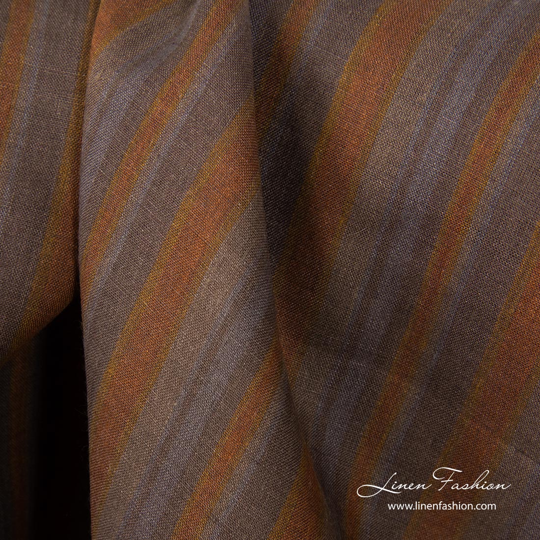 Linen fabric in grey and brown stripes