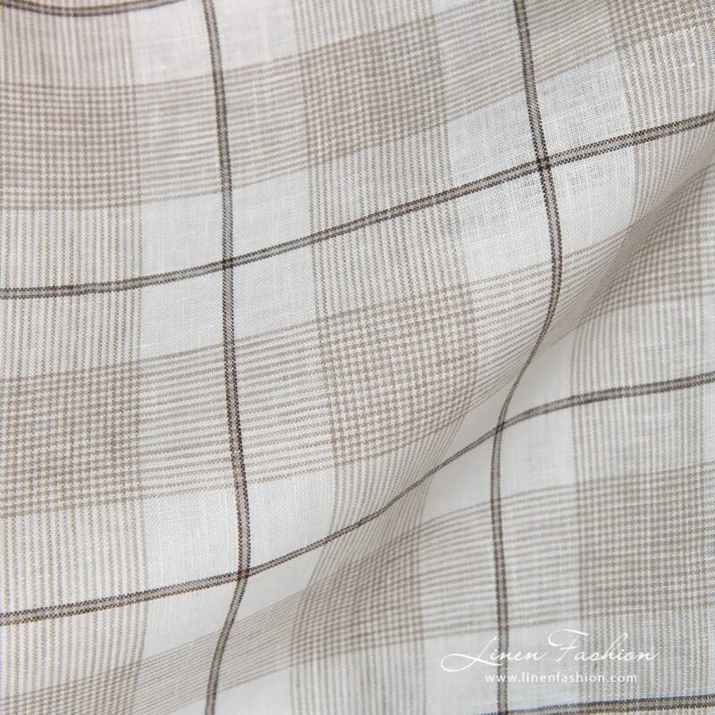 100% linen fabric in checks, brownish.