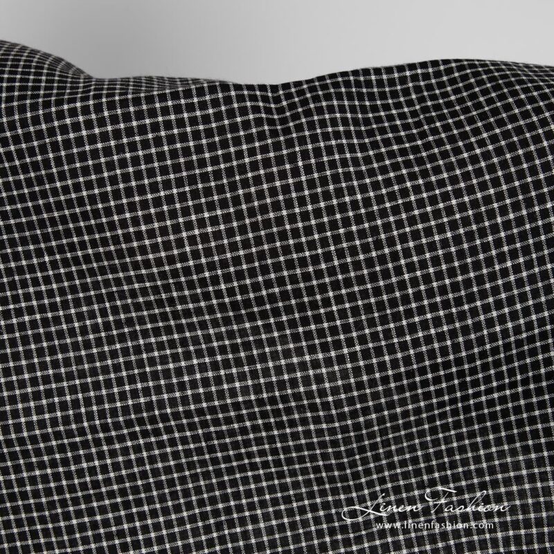 Black linen fabric with white checks product photo