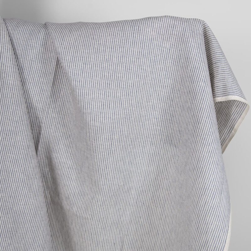 Linen fabric in blue and brownish colour stripes
