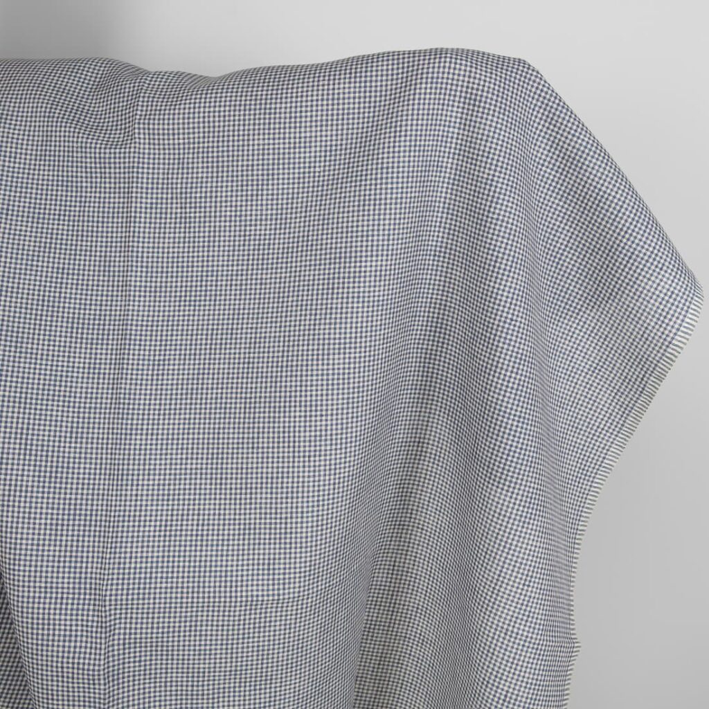 Linen fabric blue and brown checks