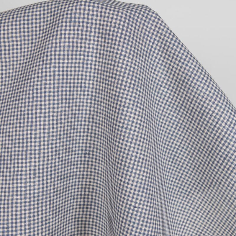 Linen fabric blue and brown checks product photo