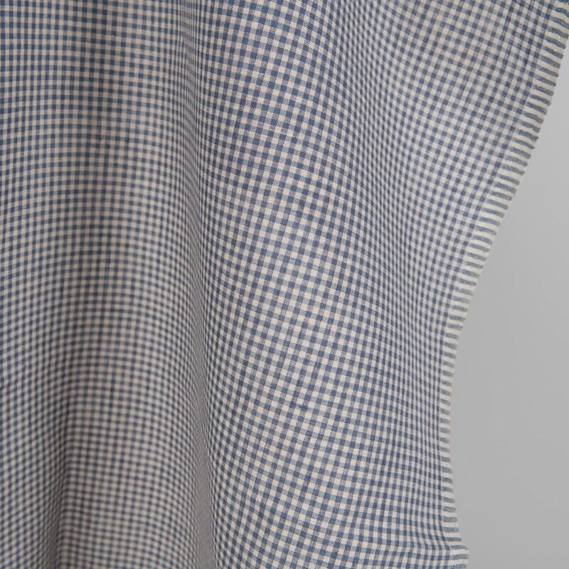 Linen fabric blue and brown checks edge