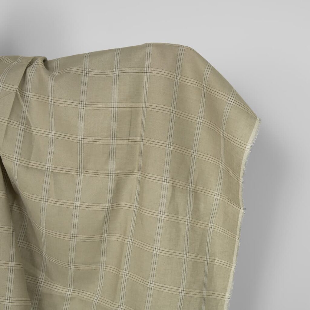 Linen fabric green-beige checks