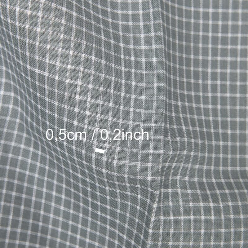 Linen fabric grey white checks, with measurements
