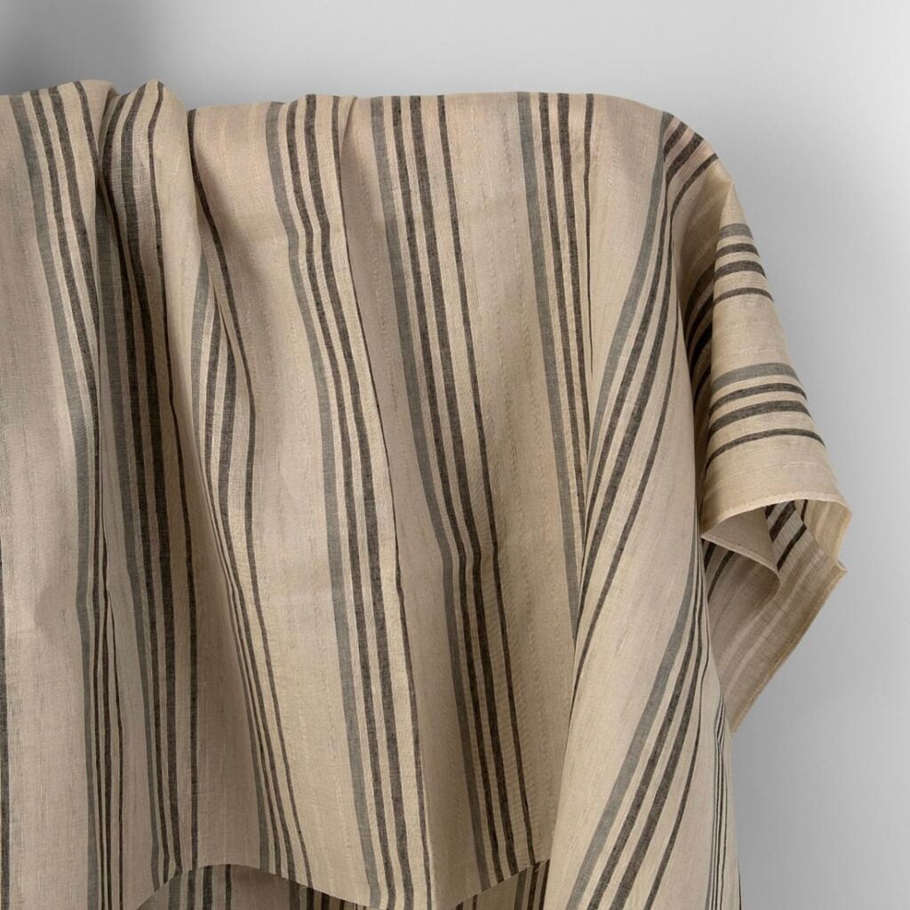 Linen fabric beige with grey stripes