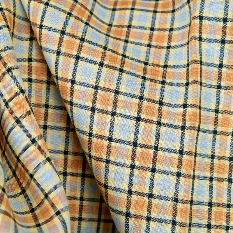 Leinenstoff mit orangefarbenen und hellblauen Karos – Bild 4
