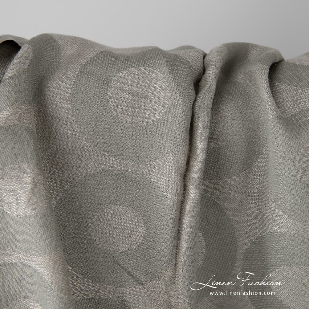 Halbleinen naturgrau, Jacquard, Kreisemotiv 3 Grey jacquard linen cotton fabric in a large circle pattern