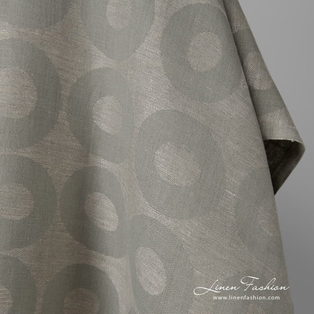 Halbleinen naturgrau, Jacquard, Kreisemotiv 2 Medium-weight fabric is suitable for making gorgeous-looking tablecloths, napkins, other table and kitchen linen items, as well as curtains, and even clothes
