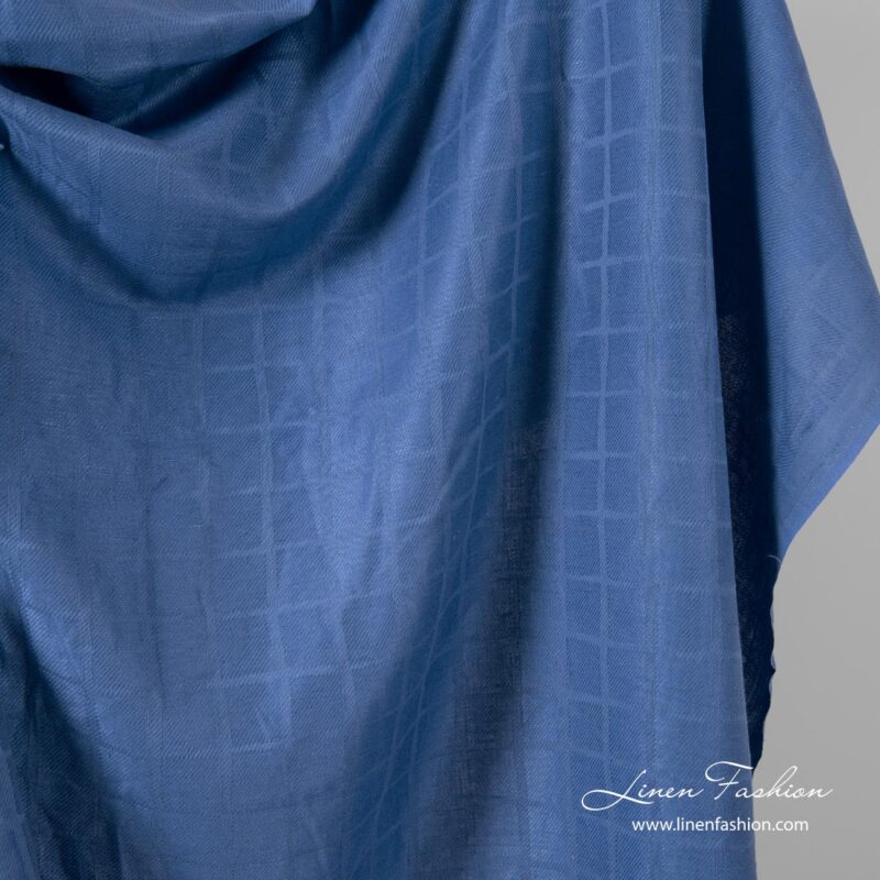 Blue checked linen blend fabric