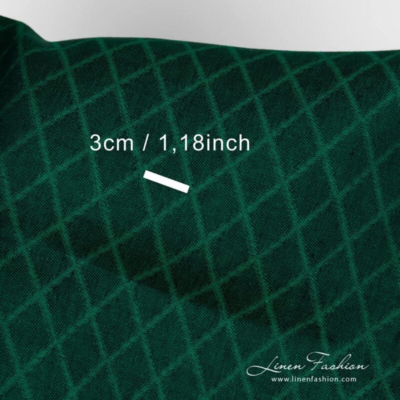 Linen fabric green colour rhombus pattern with measurements