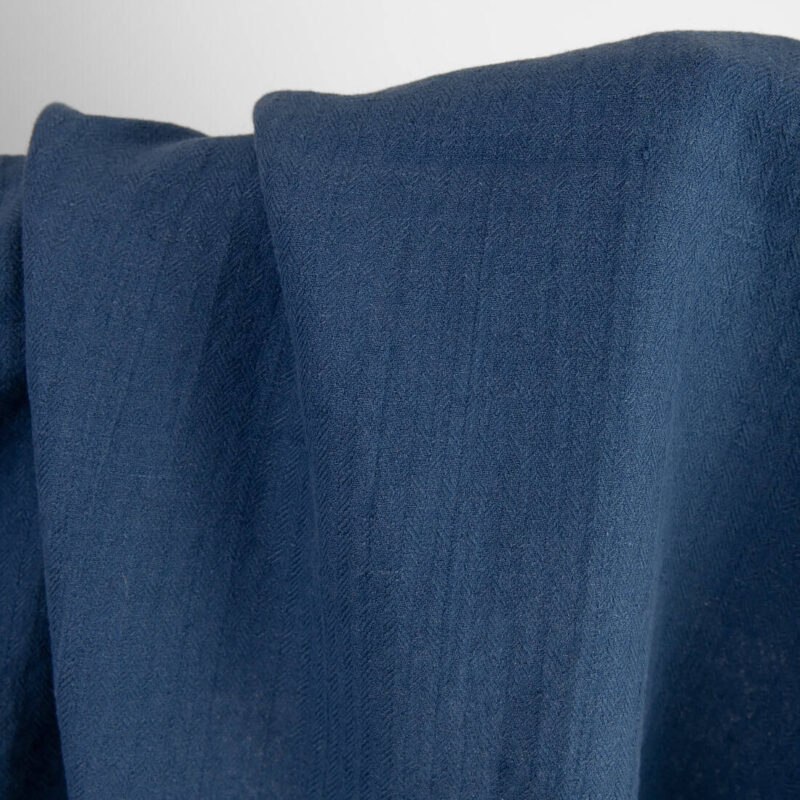 Dark blue linen cotton fabric in herringbone