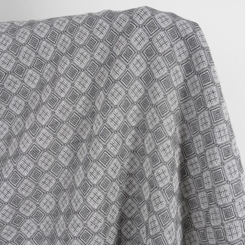 Grey linen cotton fabric in rhombus pattern, washed