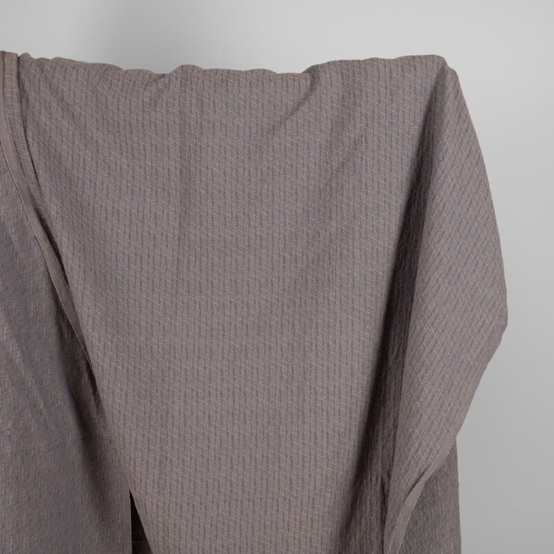 Washed linen cotton fabric blueish grey and brown pattern
