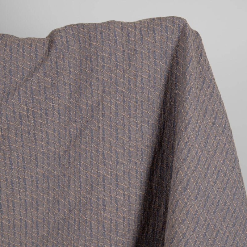Washed linen cotton fabric blueish grey and brown pattern 150cm