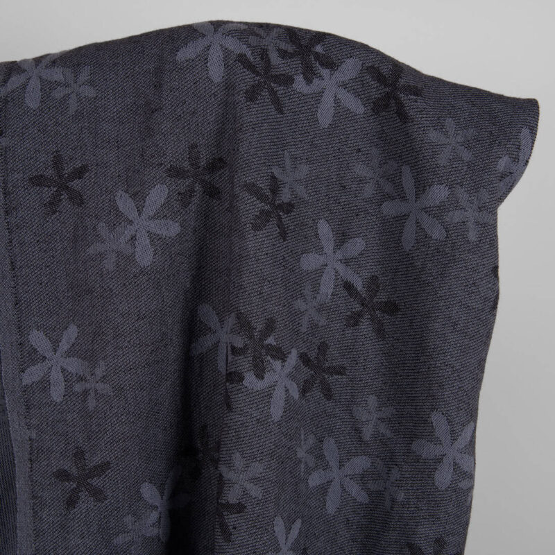 Washed linen cotton fabric with blueish grey flowers