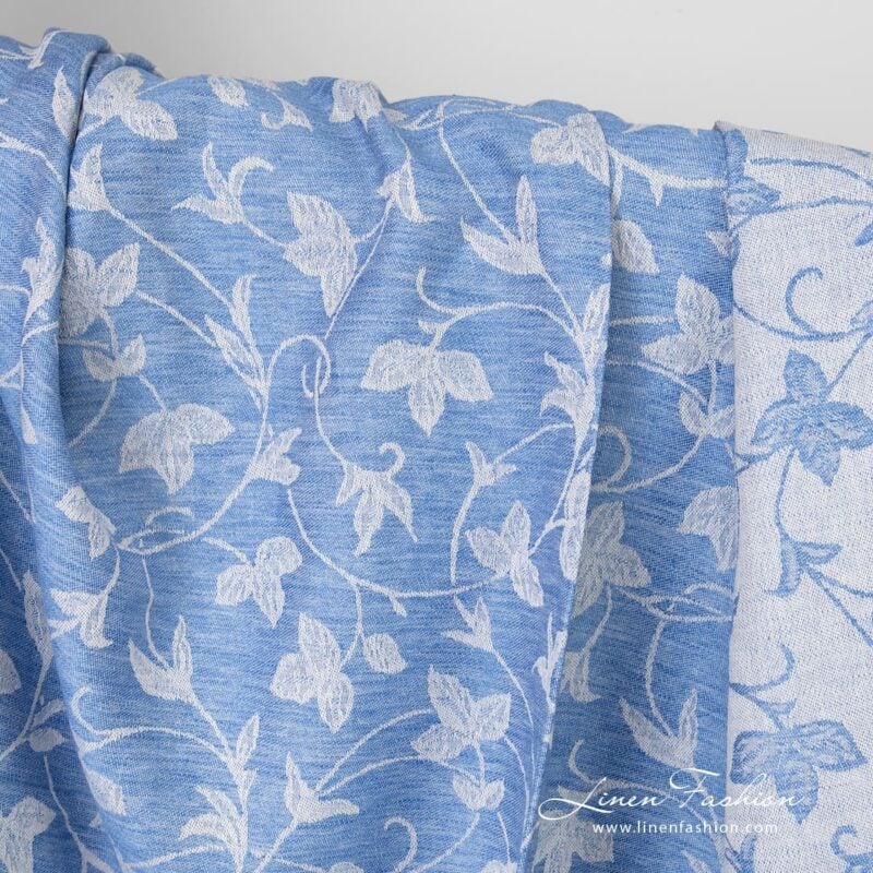 Blue linen cotton fabric in jacquard