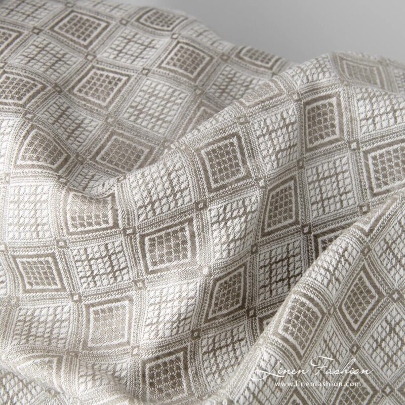 Linen cotton fabric sand colour rhombus pattern product photo
