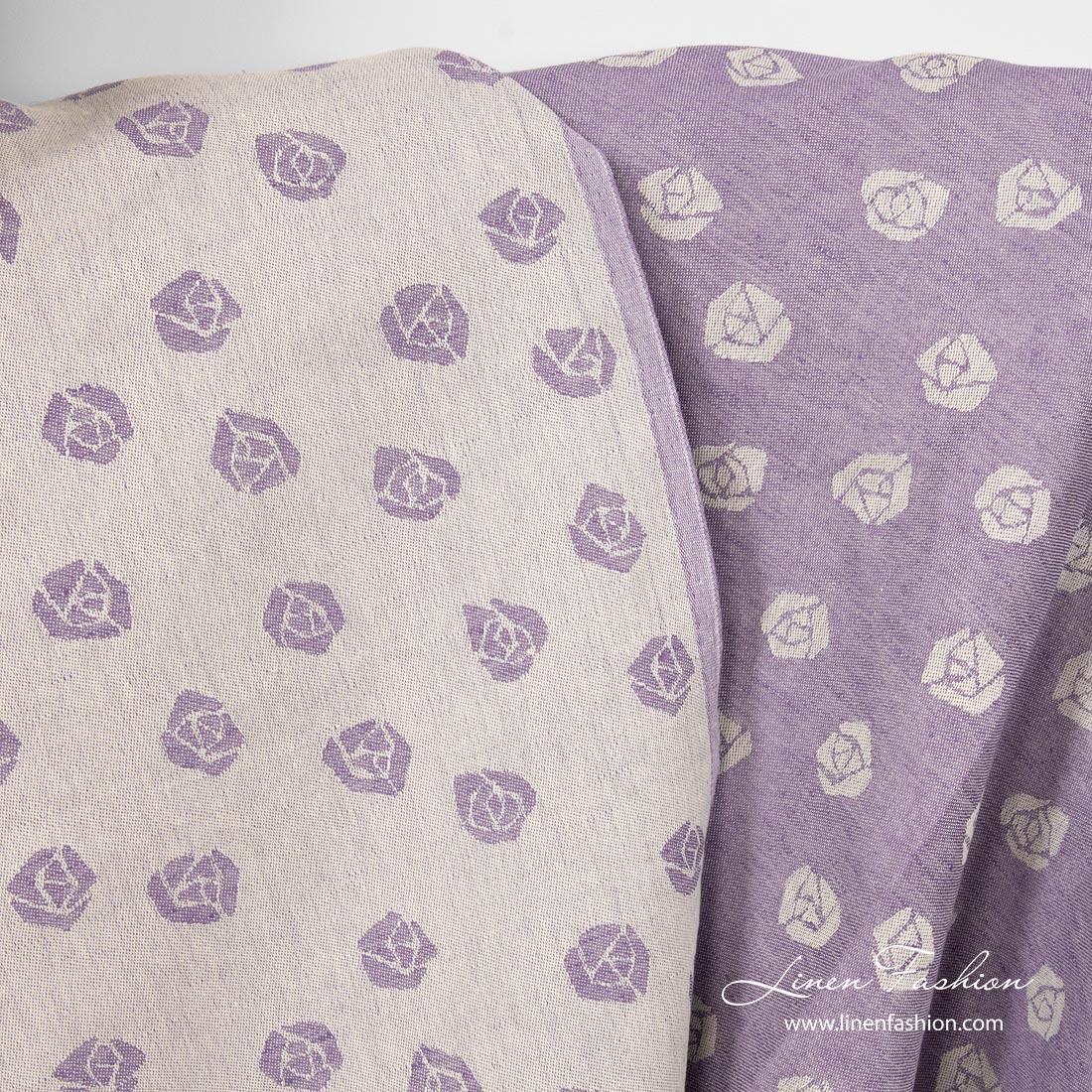 Violet linen cotton fabric, double - sided