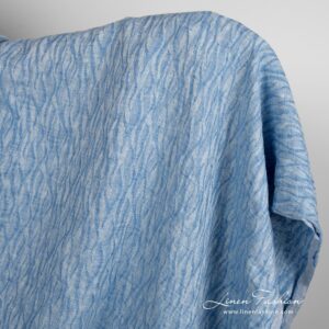 Leinenstoff blau Jacquard vorgewaschen 6 Blue jacquard linen fabric in wavy pattern