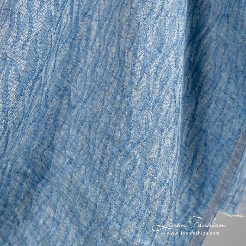 Leinenstoff blau Jacquard vorgewaschen 4 Blue jacquard linen fabric, specially washed to increase softness