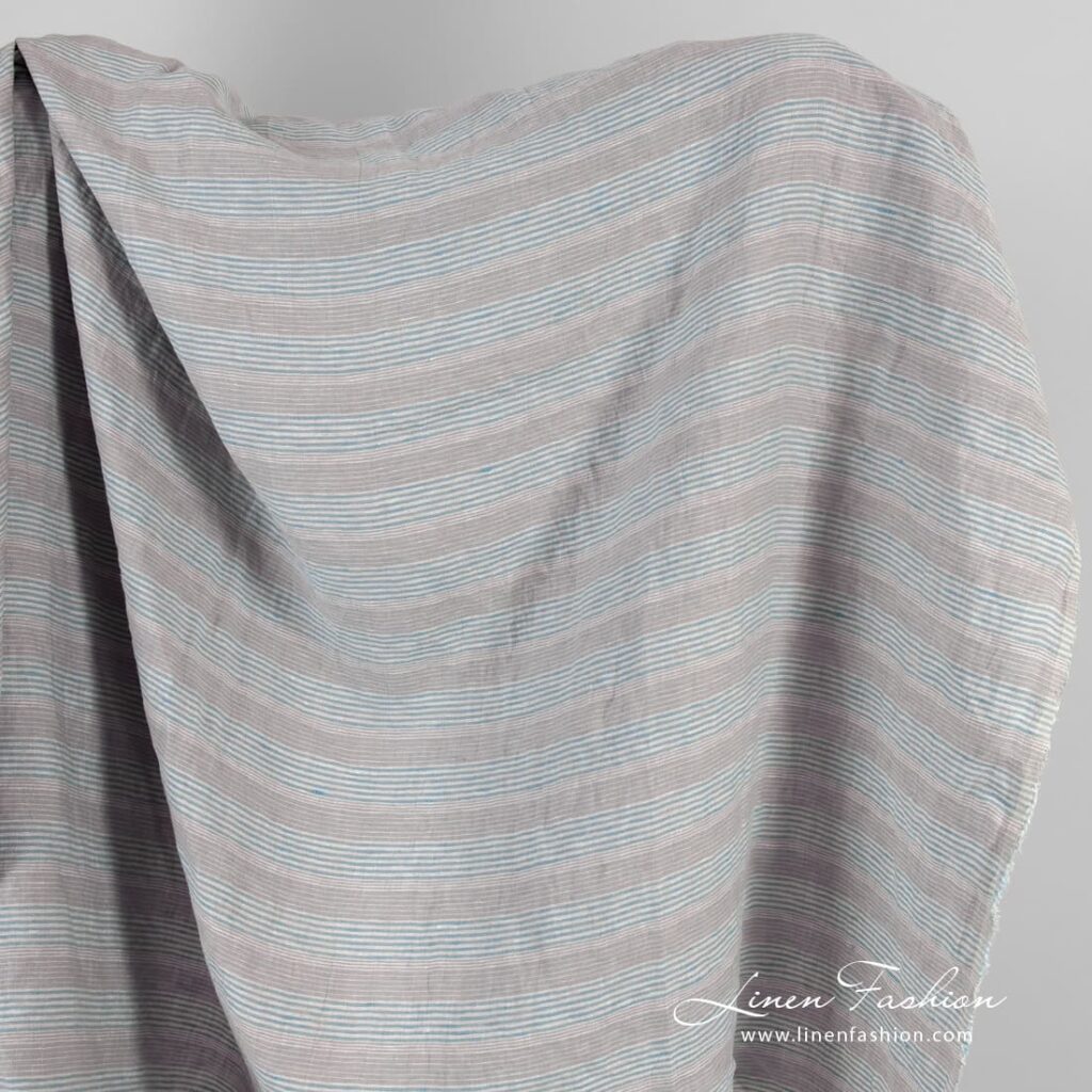Grey blue linen fabric in stripes