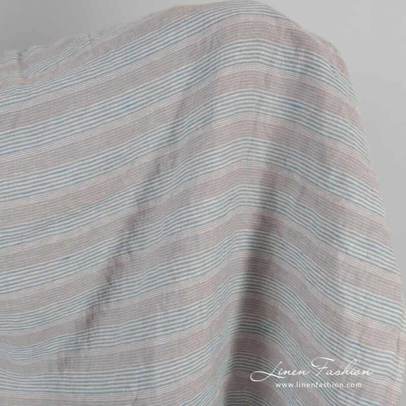Grey blue linen fabric in stripes, washed