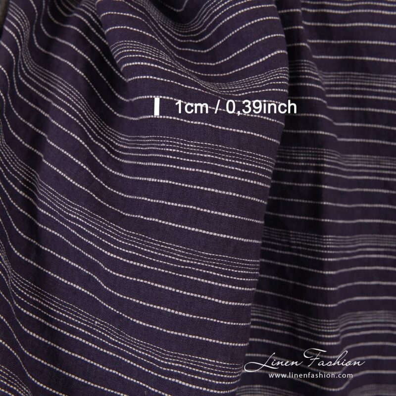 Dark blue linen fabric in stripes, perfect for home textile and clothes